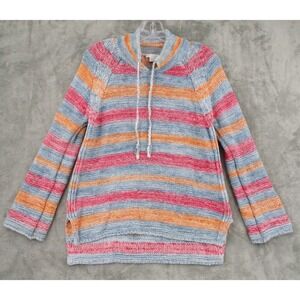 J Jill Sweater Womens Small Striped Linen Blend Chunky Knit Pullover Tie  Casual